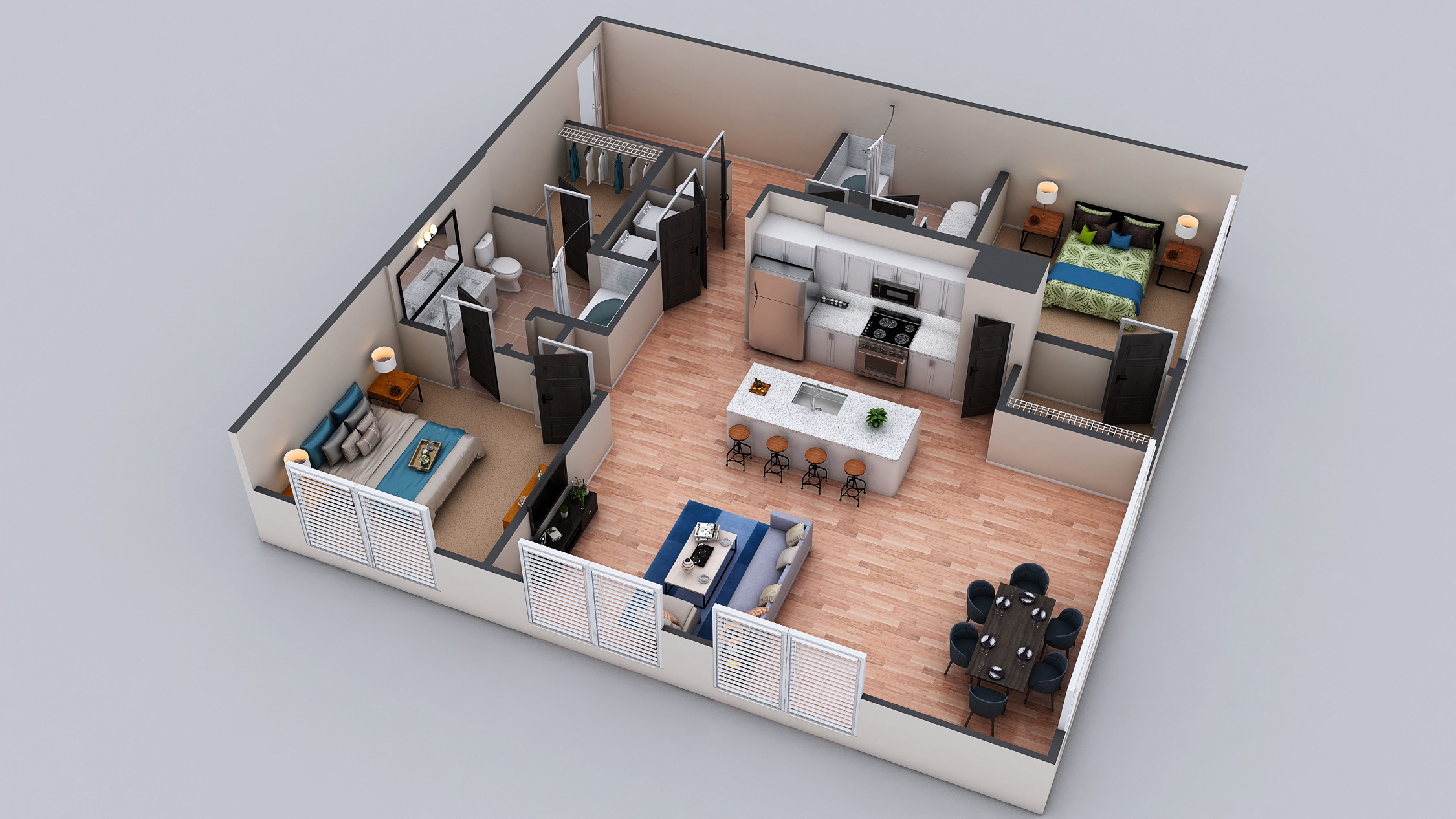 Floor plan for 2 beds, 2 baths, 1425 sqft